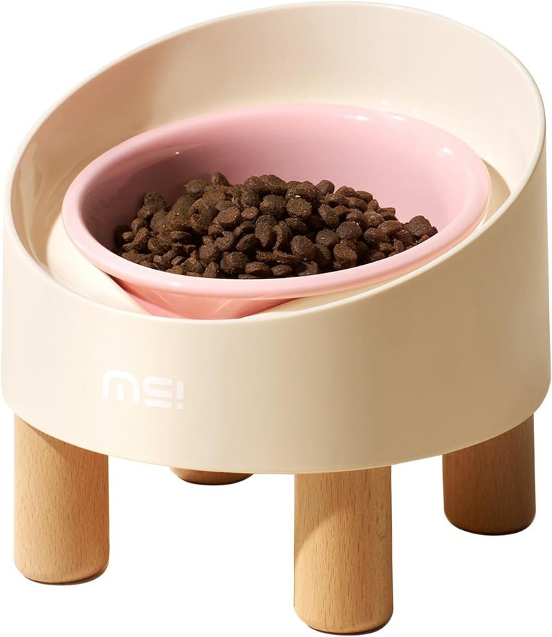 MS!MAKE SURE Cat Bowls, Adjustable Elevated Ceramic Cat Bowls with Anti-Slip Rubber Pad, Splash Guard, Lead & Cadmium Free, Whisker Friendly, for Puppies & Cats - 5.1" Wide, 295ML (10 oz), Pink - Image 1